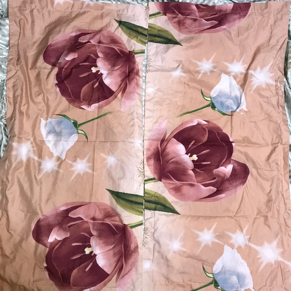 2 King Pillowcase Sets Floral Brown Peach Pink Cottagecore